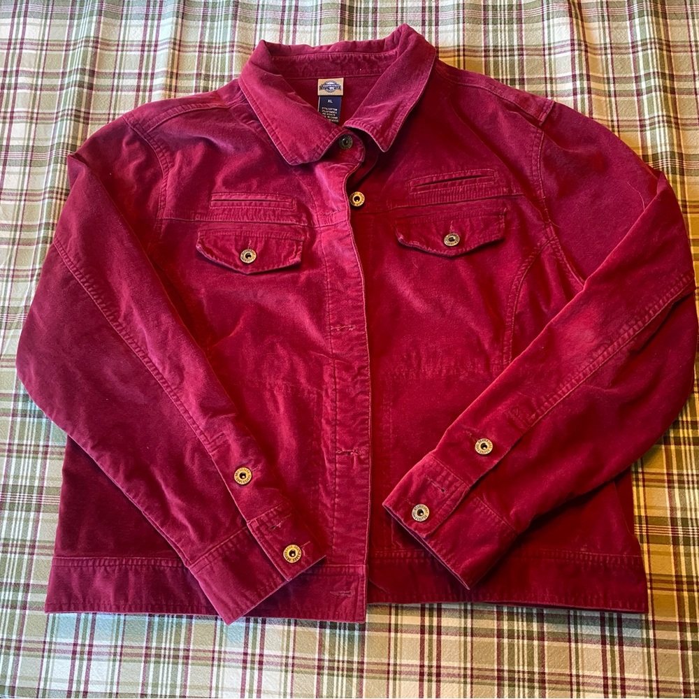 Red button down jacket